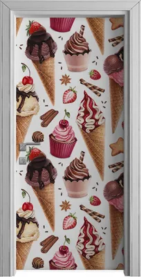 Produktbild von Tür Selbstklebende 90x210 cm Türfolie Türtapete Klebefolie - Eiscreme Kirsche Erdbeere