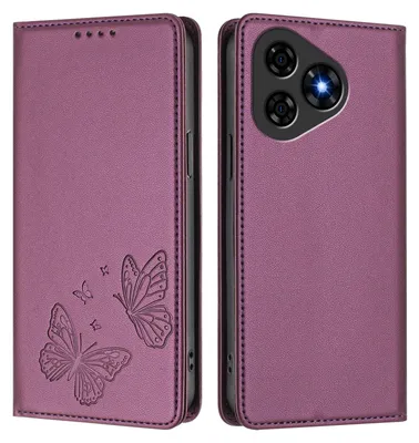 Obrázek produktu pro Kožené pouzdro pro Ulefone Note 19, motýlí ražbou, peněženkové flip pouzdro se stojánkem Fialová