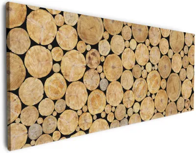 Produktbild von Wallario Premium Leinwandbild Holzstapel rund in Größe 60 x 150 cm
