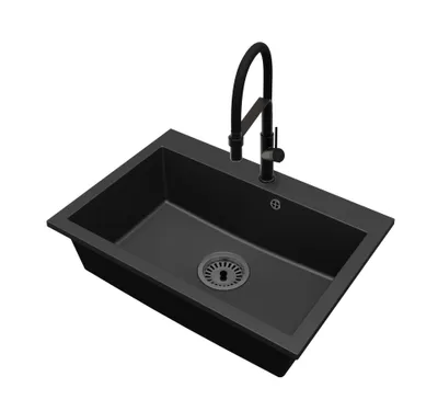 Produktbild von Granitspüle Einbauspüle 1 Becken BRADO Elite 70 mit Armatur Schwarz und Ablaufgarnitur