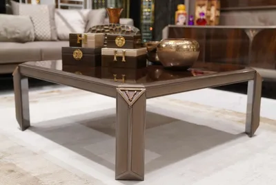 Image de Casa Padrino Table basse de luxe Marron foncé / Gris / Cuivre - Table de salon carrée - Meubles de salon - Meubles de luxe - Meubles de salon de luxe - Qualité de luxe