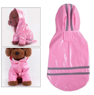 Productafbeelding van Regenjas voor honden - Waterdichte hondenregenjas - Hondenregenjas met capuchon - Reflecterende strepen - Borst- en buikbescherming - Roze - Maat M