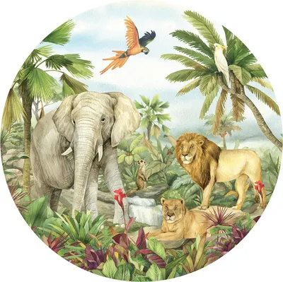 Productafbeelding van Sanders & Sanders zelfklevende behangcirkel jungle dieren groen Ø 70 cm
