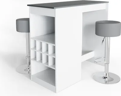 Produktbild von Bartisch-Set Vicco Ross Weiß/Anthrazit 115 x 50 cm mit 2 Barhockern, Model 33211