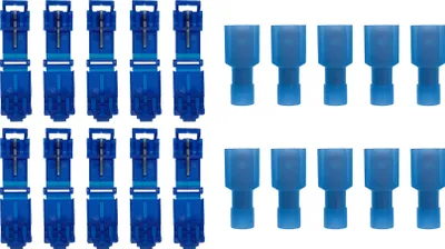 Image de baytronic 10x connecteurs rapides en T bleus + 10x fiches plates entièrement isolées bleues