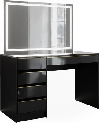 Produktbild von Schminktisch Vicco Sherry Schwarz/Gold 120 cm mit LED-Spiegel, Model 47713