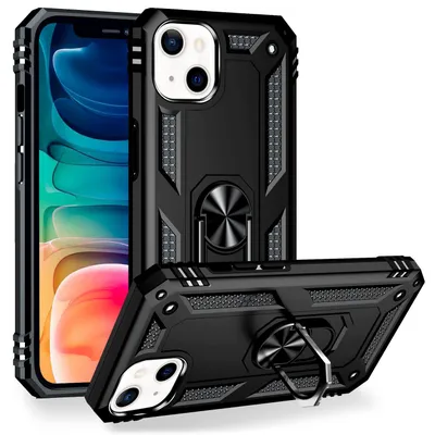 Immagine prodotto di NALIA Custodia ad anello per iPhone 13, Custodia rigida con copertura paracolpi in silicone Custodia per cellulare nera