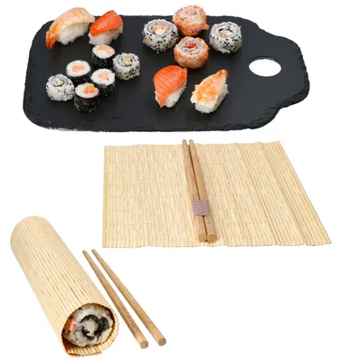 Produktbild von Bento Sushi Set für 2 Personen Schieferplatte Sushi-Matte Ess-Stäbchen Bambus