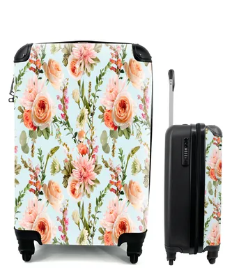 Produktbild von MuchoWow® Koffer Handgepäck Trolley Rollkoffer Kleine Reisekoffer mit 4 Rollen - Blumen - Rosen - Rosa - Cabin Size < 55x40x23 cm & 55x40x20 cm - Fotokoffer - Kabinenkoffer - Boardgepäck - Reise-Box - Reisekoffer - Reisegepäck - Koffer mit Bild - Trolley für Kinder
