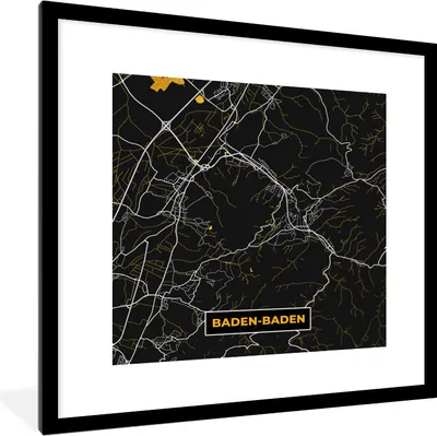 Produktbild von MuchoWow® Gerahmtes Poster Stadtplan - Karte - Deutschland - Gold - Baden - Karte 40x40 cm - Poster mit Schwarzem Bilderrahmen Wandposter Rahmen Foto Bilder - Poster - Plakat im Rahmen