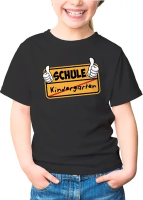Produktbild von Kinder T-Shirt Mädchen Parodie Ortsschild Schule Kindergarten Geschenk zur Einschulung Schulanfang Moonworks® schwarz 110-116 (5-6 Jahre)