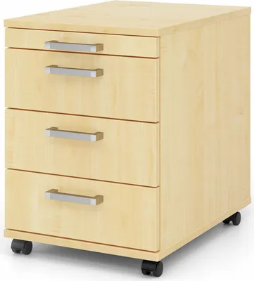 Produktbild von Rollcontainer Anssi | Ahorn | HxBxT 59x42,8x58cm | Chromgriff | 4 Schübe | Mit Schloss & Zentralverriegelung