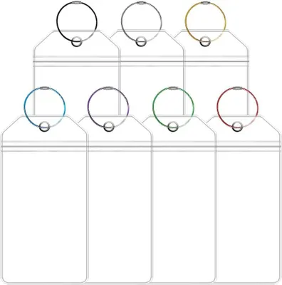 Immagine prodotto di Etichette per bagagli riutilizzabili, confezione da 7 pezzi, dimensioni 13,5 x 8 cm, con anelli colorati per viaggi