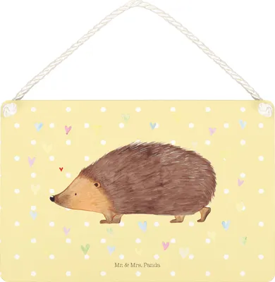 Produktbild von Mr. & Mrs. Panda wandtafel Igel Herzen DIN A4 - Gelb Pastell - Geschenk, Türschild, kleine aufmerksamkeit, Liebe, Schild, sprüche, holzbild, Vertrauen, Leben, Herz