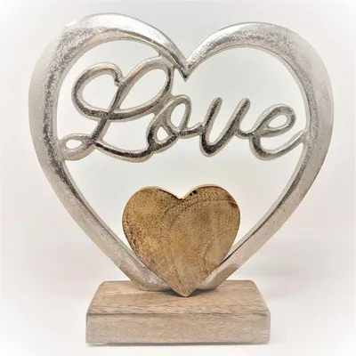 Produktbild von Dekoobjekt Herz LOVE H. 22cm silber braun aus Alu + Mango-Holz Formano