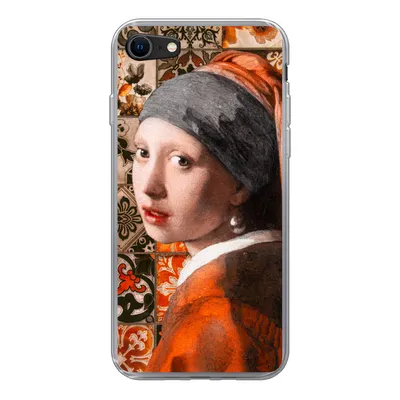 Produktbild von MuchoWow® Handyhülle Schutzhülle Hülle für iPhone SE 2022 Mädchen mit Perlenohrring - Kacheln - Vermeer Silikon Softcase Handy Hülle - Schutzhülle