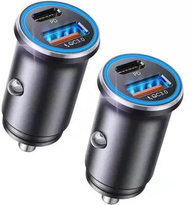 Immagine prodotto di Caricabatterie doppio da auto in lega di alluminio con doppia stazione di ricarica rapida PD da 30 W per uno o due caricatori da auto