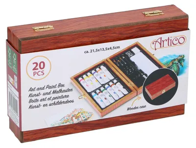 Produktbild von Kunst- und Malset Acrylfarben 20-teilig mit Holzkasten