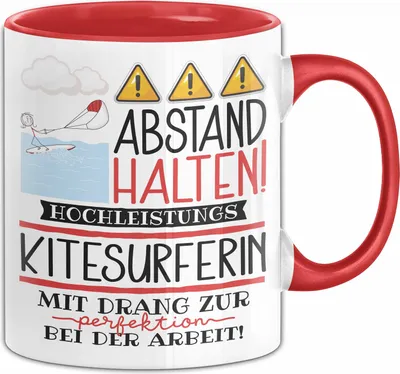 Produktbild von Kitesurferin Tasse Geschenk Lustig Abstand Halten Hochleistungs-Kitesurferin Mit Drang Zur Perfektion Bei Der Arbeit (Rot)