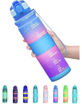 Obrázek produktu pro Dětská láhev na pití, 500 ml/1 l, s těsněním proti úniku, bez BPA, vyrobená z materiálu Tritan, s motivujícím designem a časovým značením, modrá, růžová, fialová