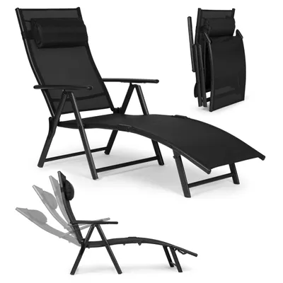 Immagine prodotto di Sdraio da spiaggia e da giardino pieghevole, con schienale regolabile, struttura in acciaio, colore nero – MultiGarden