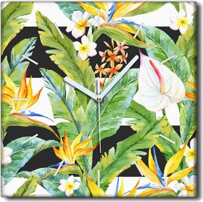 Produktbild von Coloray Uhr auf Leinwand 30x30 cm Wand Uhr Dekoration Wohnzimmer Segeltuch weiße Zeiger -Tropen Hauslinien