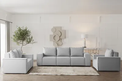 Produktbild von Sofaset Designersofa ESTELLE 3-2-1 mit Schlaffunktion Opera Velvet Hellgrau
