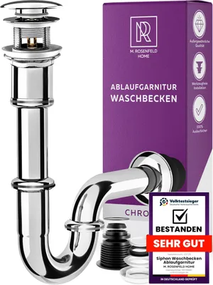 Produktbild von Pop-up-Ablaufset für Waschbecken mit Überlauf und universalem Siphon