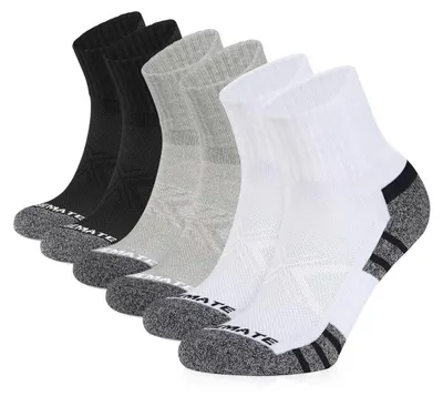 Productafbeelding van 6 paar heren sneakersokken, katoen met fleecezool en mesh, maten 43-46, kleuren: zwart, wit, grijs