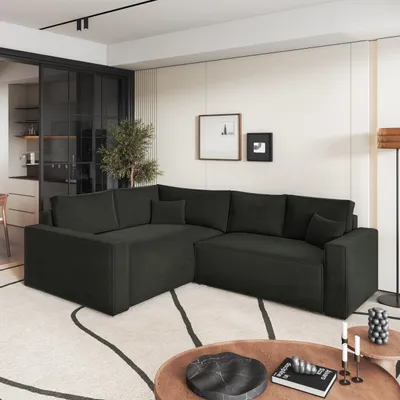 Produktbild von Masseno Ecksofa ERONIS L-S mit Schlaffunktion L-Form, Sofa mit Bettkasten, Wohnzimmersofa, Couch, Soffa, Bettsofa, Couchgarnitur- Schwarz, MONOLITH 95