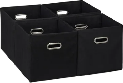 Produktbild von Aufbewahrungsboxen – Set aus 4 – Faltbare Aufbewahrungsboxen – 30x30x30 cm – 2 Tragegriffe – Stoffaufbewahrungsboxen – Schwarz