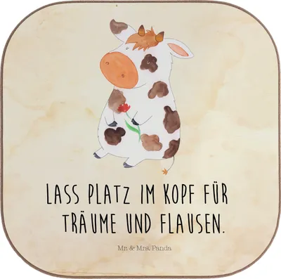 Produktbild von Mr. & Mrs. Panda Untersetzer für Gläser Kuh - Vintage - Geschenk, Magie, Tischuntersetzer, Bauernhof, gläseruntersetzer, unterleger, Träume, Coaster, Spruch, Hof