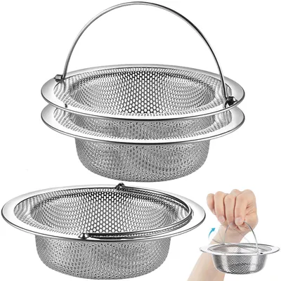Produktbild von Abflusssieb Edelstahl Rostfrei mit Griff 3 Stück 11x8x2 cm Verstopfungsschutz für Küche Dusche Badewanne