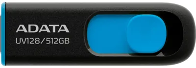 Produktbild von ADATA UV128, 512 GB, USB Typ-A, 3.2 Gen 1 (3.1 Gen 1), 100 MB/s, Dia, Schwarz, Blau