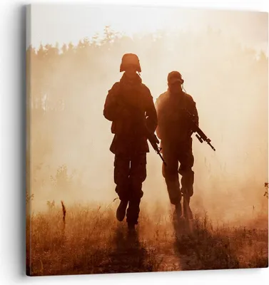 Produktbild von Bild auf Leinwand - Leinwandbild - Soldat Gewehr - 40x40cm - Wand Bild - Wanddeko - Wandbilder - Leinwanddruck - Bilder - Kunstdruck - Wanddekoration - Leinwand bilder - Wandkunst - AC40x40-4043