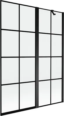 Produktbild von Mexen Mist Badewannenfaltwand 2-flügelig rechts 130 x 150 cm, schwarzes Gitter, schwarz - 8A9-130-011-70-77-P