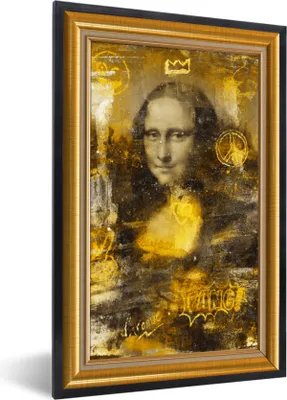 Produktbild von MuchoWow® Gerahmtes Poster Mona Lisa - Da Vinci - Liste - Gold 20x30 cm - Poster mit Schwarzem Bilderrahmen Wandposter Rahmen Foto Bilder - Drucken - Bilder Poster im Rahmen