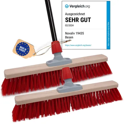 Produktbild von Novaliv 2x Straßenbesen 60 cm mit Stiel draußen Elaston Borsten Ideal als Besen draußen Gartenbesen harte borsten mit Stiel Terassenbesen Hofbesen Stallbesen Kehrbesen Industriebesen Outdoor broom