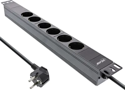Zdjęcie produktu dla InLine® 16415I Listwa gniazdowa InLine® 19", 6-drożny styk uziemiający, bez przełącznika, 2 m, czarna