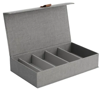 Immagine prodotto di hausleben: Scatola portaocchiali con 5 scomparti - Scatola di alta qualità realizzata in lino con coperchio - Rinforzata con legno - Per uomo e donna - Grigia - 30x17x6 cm