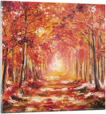 Produktbild von Bilder auf glas - Einteilig - Herbst Wald Rot - 60x60cm - Glasbilder - Wandbilder - Bilder - zum Aufhängen bereit - Wanddekoration aus Glas - Glas Bilder - Wandbild auf Glas - GAC60x60-4238