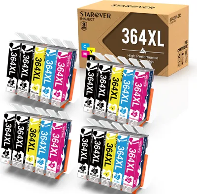 A product shot of multiple ink cartridges and their packaging.