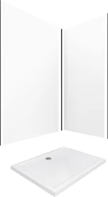 Image de Pack Panneaux Muraux Aluminium Blanc 120+90 - Profilés Noir Mat + Receveur Acrylique 120x90