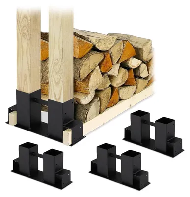 Image de Range-bûches rangement à bûches - Support à bûches - Acier noir - 16 x 34 x 10 cm - Intérieur et extérieur