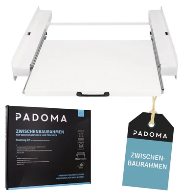 Produktbild von Padoma 10090962 Zwischenbaurahmen weiß mit Arbeitsplatte universal für Waschmaschine Trockner