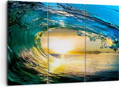 Produktbild von Bild auf Leinwand - Leinwandbild - Ozean Welle Sonne Klima - 105x70cm - Wand Bild - Wanddeko - Leinwanddruck - Bilder - Kunstdruck - Wanddekoration - Leinwand bilder - Wandkunst - CE105x70-2779