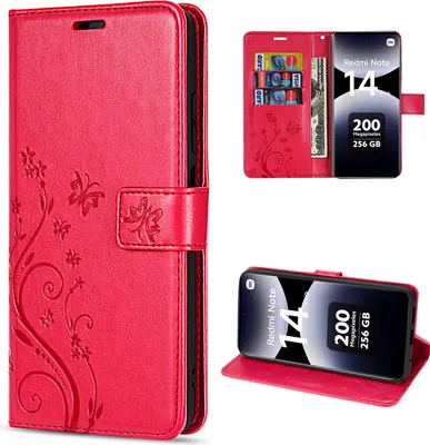 Produktbild von Hülle für Xiaomi Redmi Note 14 Pro 4G, Handy Tasche Handyhülle Wallet Case Flip Cover in Rot