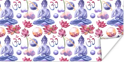 Produktbild von MuchoWow® Poster Buddha - Muster - Blumen 40x20 cm - Poster für die Wand - Poster Schlafzimmer