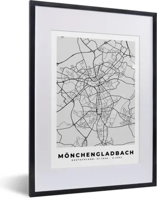 Produktbild von MuchoWow® Gerahmtes Poster Stadtplan - Deutschland - Karte - Mönchengaldbach 30x40 cm - Poster mit Schwarzem Bilderrahmen Wandposter Rahmen Foto Bilder - Wandposter Schlafzimmer