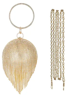Productafbeelding van CORIOS Avondtas dames, ronde bolvorm, met franjes en strass-steentjes, clutch bag, schoudertas